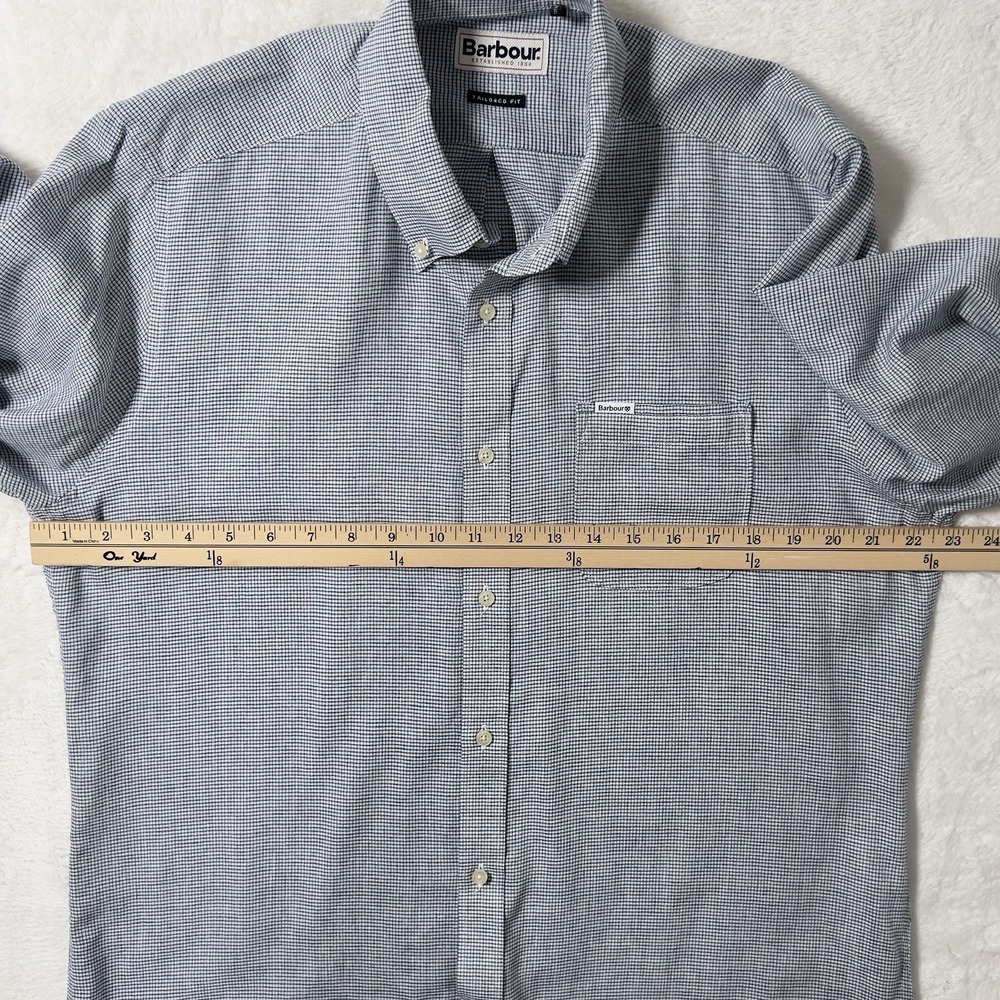 Barbour Linen Lyocell Blend Tailord Fit Shirt Mens Sz M Check Long Sleeve - Picture 12 of 15